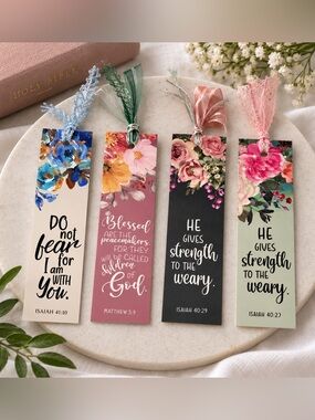 Inspirational Bible Verse Bookmarks Set (4) | Floral Christian Gifts